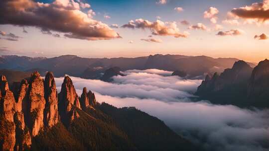 山峦云海日出全景