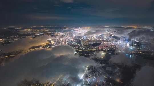 深圳城市云海夜景航拍延时