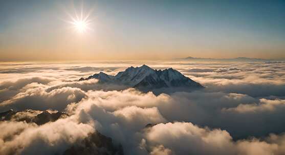 山峰阳光航拍云海日出延时雪山山脉意境风景