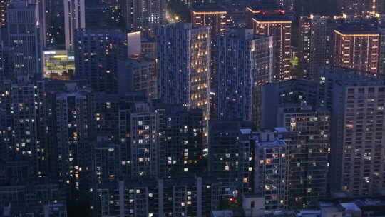 城市夜景楼房亮灯小区夜晚万家灯火千家万户视频素材模板下载