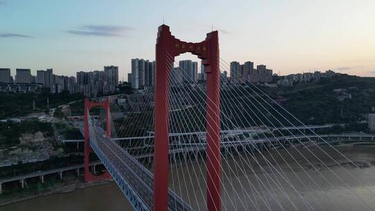 建设中的重庆红岩村嘉陵江大桥美景航拍