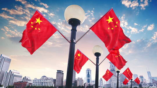 上海外景旗子视频素材模板下载