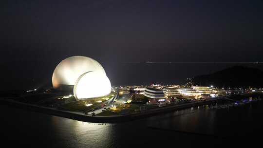 航拍广东珠海大剧院日月贝夜景