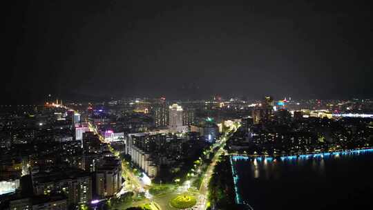 航拍广东肇庆夜景肇庆大景