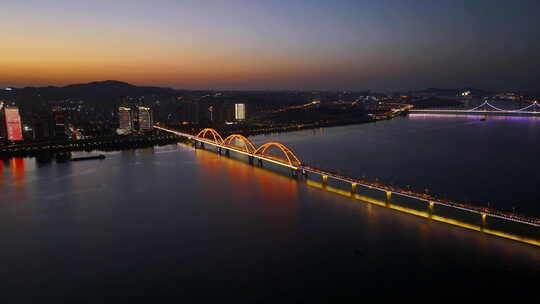 4K长沙湘江福元路大桥夜景航拍