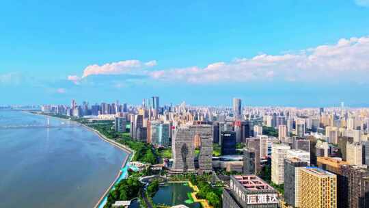 4K航拍延时摄影杭州滨江城市建筑高楼杭州印