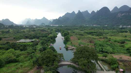 广西壮族自治区桂林市阳朔遇龙河风光航拍