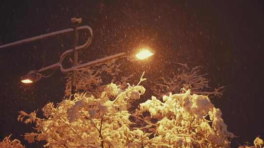 城市夜晚唯美雪景