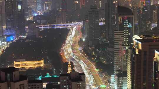 航拍上海浦西 延安高架夜景