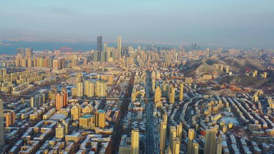 冬季城市航拍 雪景航拍