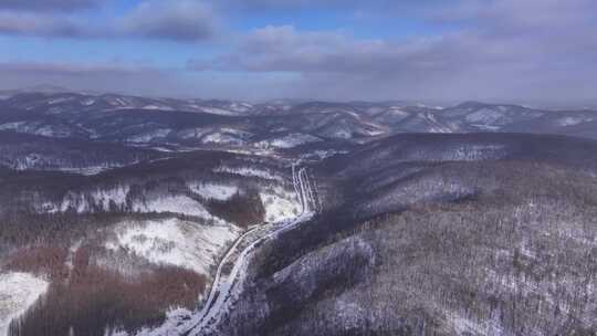 航拍内蒙古大兴安岭冬季自然风景