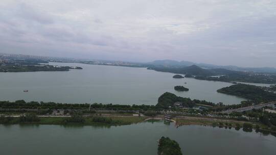 航拍湖南岳阳南湖公园