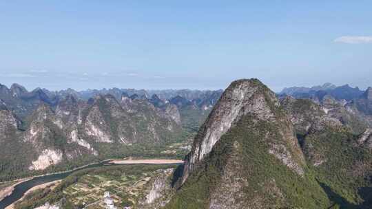 广西桂林阳朔兴坪山水风光漓江航拍