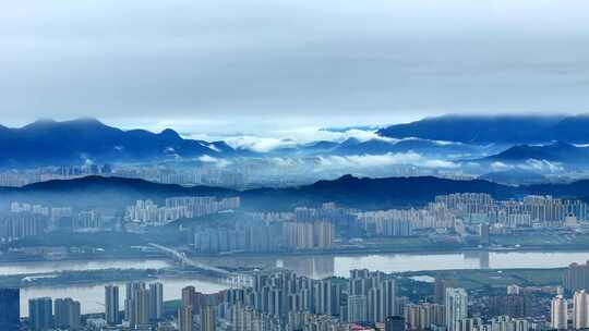 城市水墨画  航拍温州城市风景