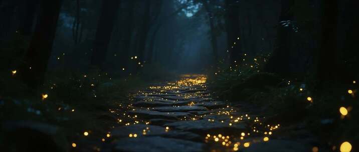 森林中发光粒子特效场景