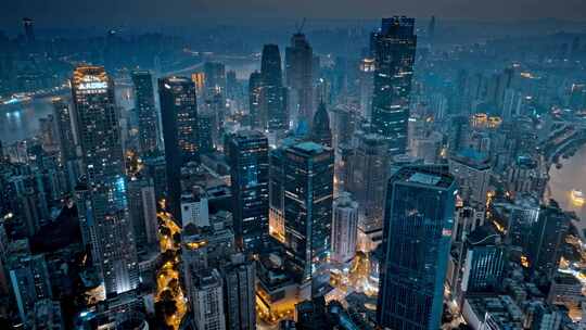 航拍：大气的重庆CBD核心区夜景