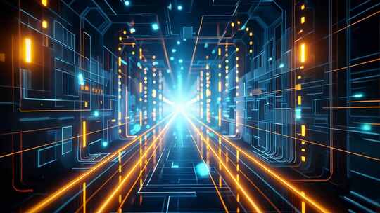 4K科技数字光线通道信息高速霓虹灯航拍