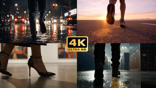 不同场景下人物脚步特写素材