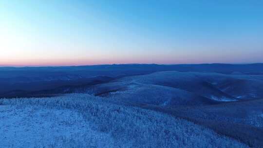 大兴安岭冬季雪色山林黎明风景