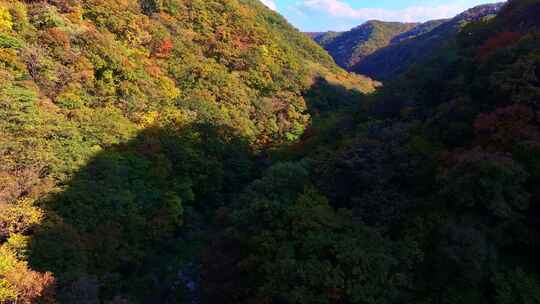 航拍辽宁抚顺筐子沟秋天风景