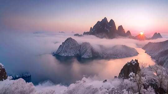 雪山云海日出自然风光