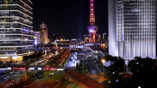 上海浦东陆家嘴夜景航拍风光