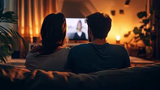 情侣沙发上一起看电视