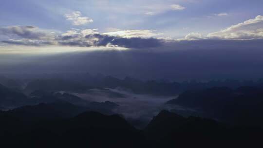 航拍清晨群山远山山峰喀斯特地貌