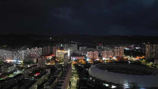 甘肃定西城市夜景电闪雷鸣航拍