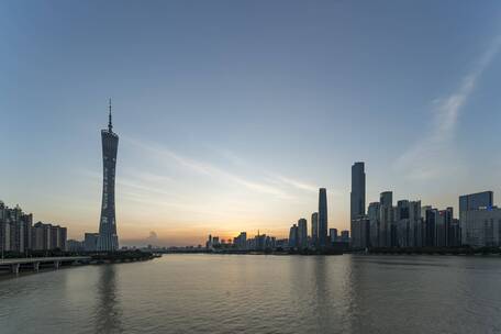广州珠江全景城市风光日转夜延时