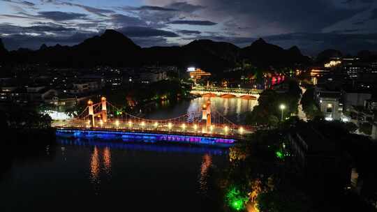 桂林两江四湖桂湖夜游船航拍城市夜景风光