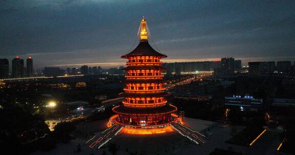 洛阳隋唐遗址博物馆应天门旅游地标晚霞夜景