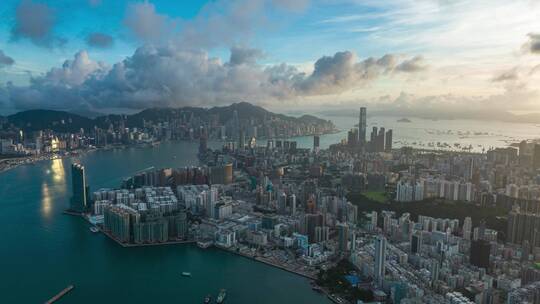 香港城市航拍延时九龙区港岛大景