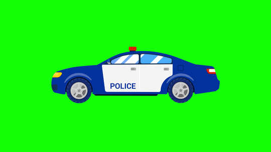警车卡通动画背景是绿幕视频素材模板下载