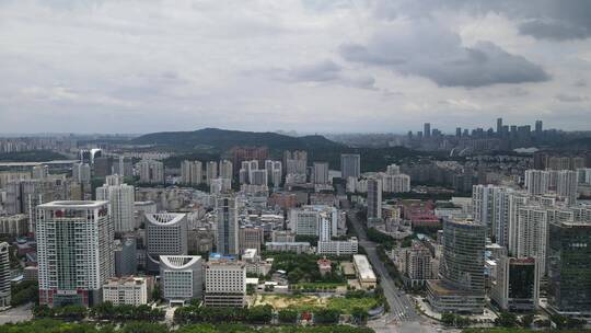 航拍广西南宁城市高楼青秀山全景