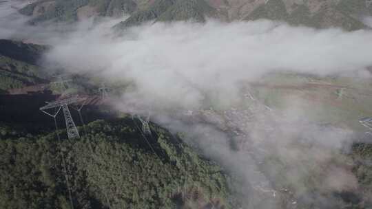 中国西部四川大凉山高原山地村庄云海航拍