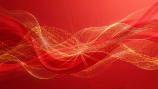 红色背景金色粒子绸带素材