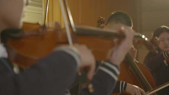 唯美学生室内拉小提琴艺术家优雅练习管弦乐视频素材模板下载