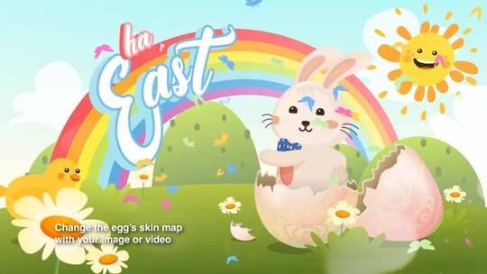 卡通动画可爱复活节兔子小鸡跳舞开场展示AE模板