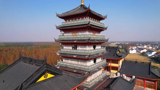 航拍上海青浦天光禅寺