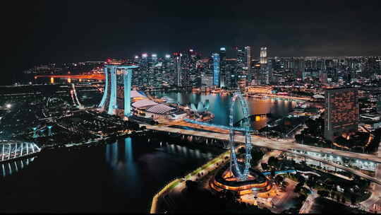 电影航拍空镜新加坡滨海湾CBD高级纯净夜景