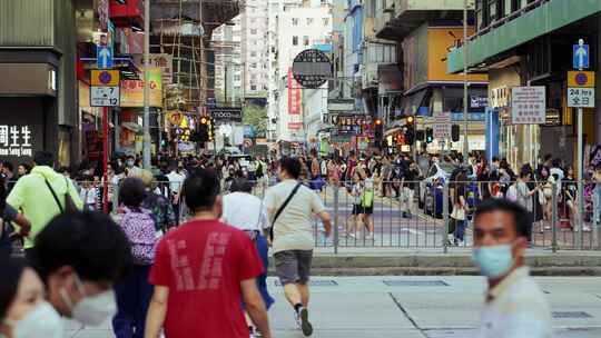 香港旺角街头人头攒动街景