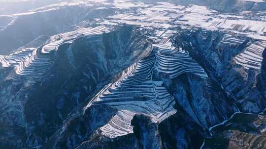 黄土高原梯田风貌冬季雪景