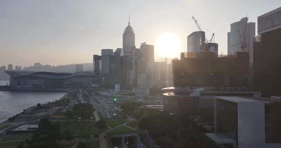 香港中环清晨建筑航拍