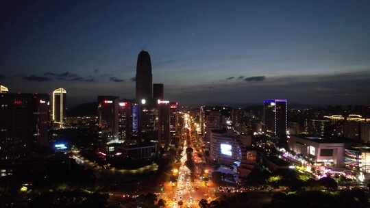 浙江台州城市夜景灯光航拍