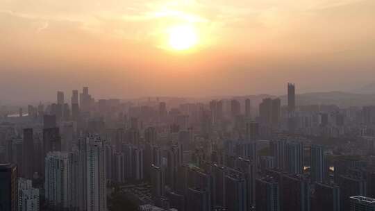 福州日落航拍夕阳城市建筑风光早晨日出阳光