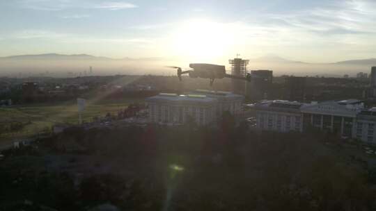 无人机，飞行，太阳耀斑，建筑物