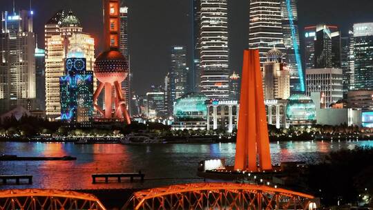 航拍陆家嘴  繁华夜景