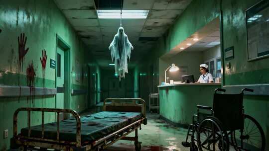 医院走廊幽灵恐怖场景