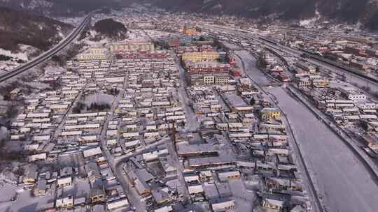 东北雪乡雪后小镇全景俯瞰